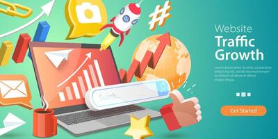 3D Isometric Flat Conceptual Illustration of Website Traffic Growth vector