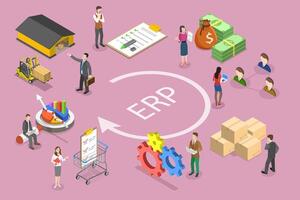 3D Isometric Conceptual Illustration of ERP - Enterprise Resource Planning. vector