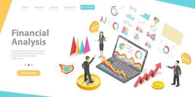 3D Isometric Flat Conceptual Illustration of Financial Analysis. vector