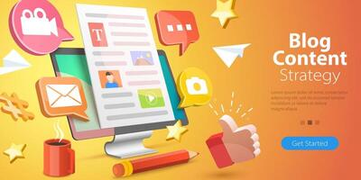 3D Isometric Flat Conceptual Illustration of Blog Content Creating vector