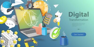 3D Isometric Flat Conceptual Illustration of Digital Transformation of Business vector