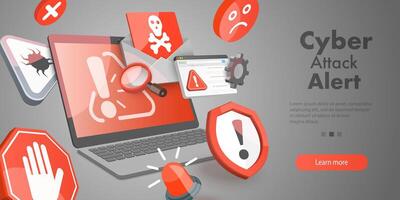 3D Conceptual Illustration of Cyber Attack Alert vector
