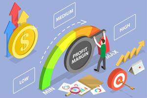 3D Isometric Flat Conceptual Illustration of Improving the Profit Margin vector