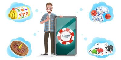 3D Isometric Flat Conceptual Illustration of Mobile Gambling Platform. vector