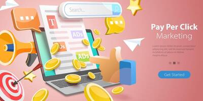 3D Isometric Flat Conceptual Illustration of PPC - Pay Per Click Marketing Campaign vector