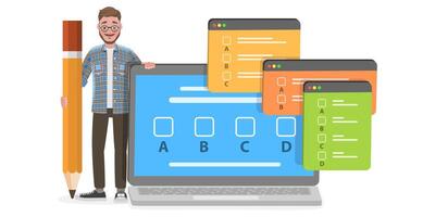 3D Isometric Flat Conceptual Illustration of Online Exam, Questionnaire Form vector