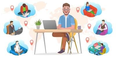 3D Isometric Flat Conceptual Illustration of Global Outsource Services vector