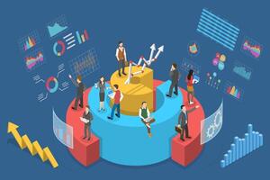 3D Isometric Flat Conceptual Illustration of Statistics and Financial Data Analysis. vector