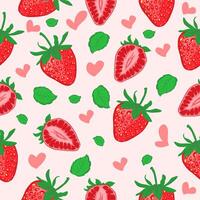 seamless pattern with hand drawn strawberry image in flat style vector