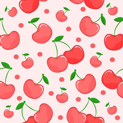 seamless pattern with hand drawn cherry image in flat style
