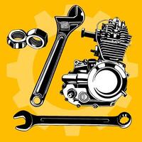 hand drawn doodle with mechanic related items theme isolated yellow background vector