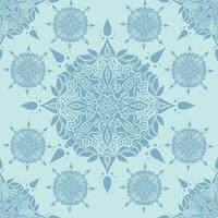 seamless pattern with abstract mandala image in blue color hand drawn flat style vector