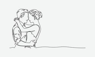 Continuous one line drawing of romantic couple hugging. Editable line illustration. vector