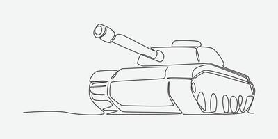 Continuous one line drawing of military tank. Editable line illustration. vector