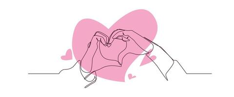 Continuous one line drawing of hand forming heart shape. Sign of love. Editable line colored illustration. vector