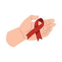 Hand Hold Red Ribbon. Concept of World AIDS Day. Flat illustration. vector