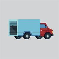 Pixel art illustration Box truck. Pixelated Logistic Truck. Box Truck Logistic Delivery pixelated for the pixel art game and icon for website and game. old school retro. vector