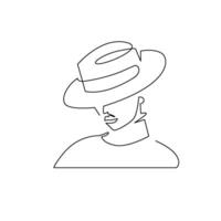 continuous mono line drawing of abstract girl with hat vector