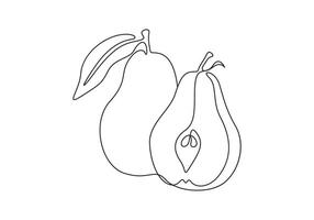 One line drawing pear fruits. Continuous one line art pear. Digital illustration vector