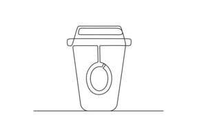 Paper cup of coffee in continuous line drawing. Concept of hot drink to go in line art style. Digital illustration vector