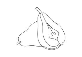 Pear continuous line outline. Single line drawing digital illustration vector
