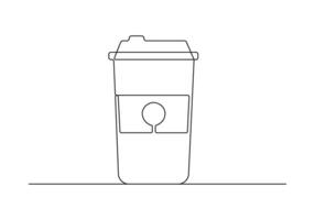 Coffee cardboard cup continuous drawing. Empty cardboard boxes, bags for takeaway food continuous one line illustration vector