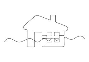 Continuous thin line home pro illustration, minimalist house icon. One line art cottage building vector