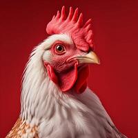 Chicken Portrait Photograph With Red Background photo