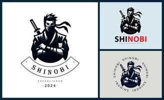 Ninja assassin shinobi logo set silhouette template design vector