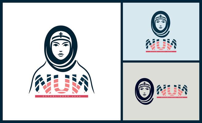 the nun face silhouette logo set template design
