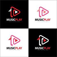 Creative play line button logo template design for brand or company and other vector