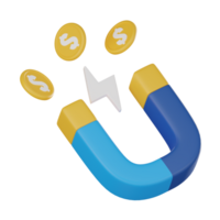 3D Magnet Attracting Coins Icon, Wealth and Finance Illustration for Business png