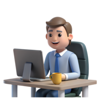 3D Remote Work Pictogram of a Man Working on a computer png