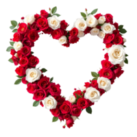 A heart shaped arrangement of red and white roses png