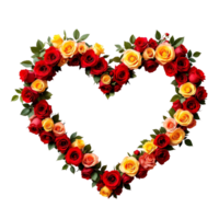 A heart shaped arrangement of red, yellow and orange roses png