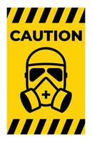 Caution Sign with Gas Mask Icon on Yellow Background vector