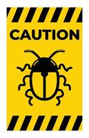 Caution Sign with Bug Illustration on Yellow Background vector