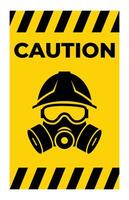 Caution Sign with Safety Helmet and Gas Mask Graphic vector