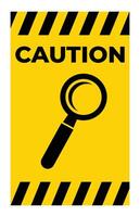 Caution Sign with Magnifying Glass Icon vector