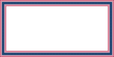 Blank rectangle frame with elements of the US flag, isolated on a transparent background. Abstract border for American national holidays. Copy space png