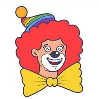 A funny clown in a multi-colored hat and a red wig. vector