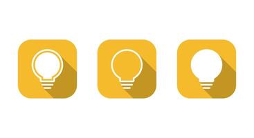 Light bulb icon with long shadow. Lamp sign symbol on yellow square vector
