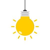 Hanging light bulb, lamp icon in flat style vector