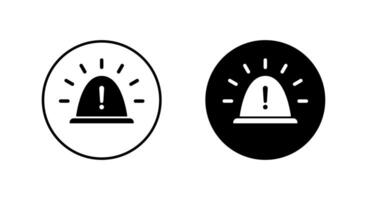 Siren light icon with exclamation mark sign on black circle. Warning lamp symbol vector