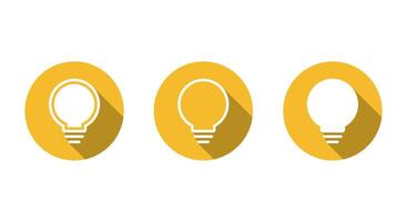 Light bulb icon set with long shadow. Lamp sign symbol vector