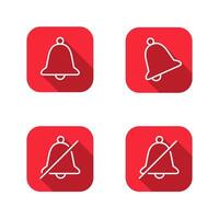 Notification and silent bell icon with long shadow. Notice and mute sign symbol vector