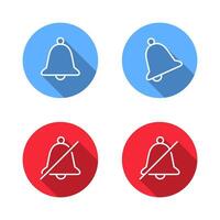 Notification and silent bell icon with long shadow vector