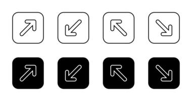 Upward rightward, downward leftward, upward leftward, and downward rightward icon on square background vector