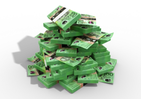 3d rendering of Stacks of Australian dollar notes. bundles of Australia dollars currency bills isolated on transparent background png