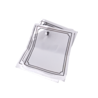 Paper sheets with a black border, pinned with a thumbtack. Top sheet is curled png